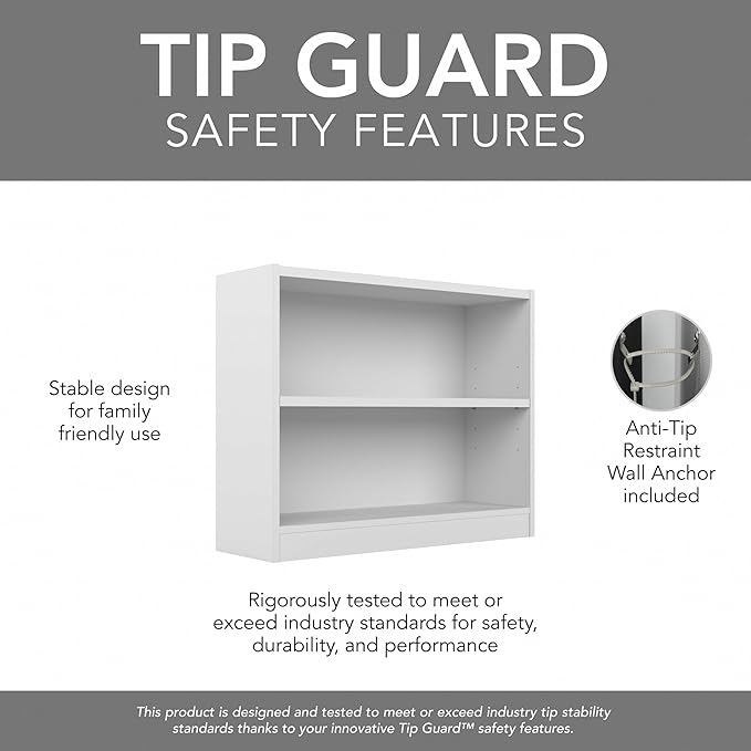 Bush Furniture Universal Small 2 Shelf Bookcase in White, Low Storage and Display Bookshelf for Home Office or Living Room Organization