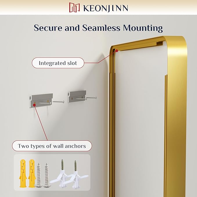 Keonjinn Gold Bathroom Mirror for Over Sink, 30" x 30" Brushed Brass Mirror, Large Rounded Rectangle Gold Vanity Mirror with Metal Frame, HD Tempered Glass Square Wall Mirror(Horizontal/Vertical)