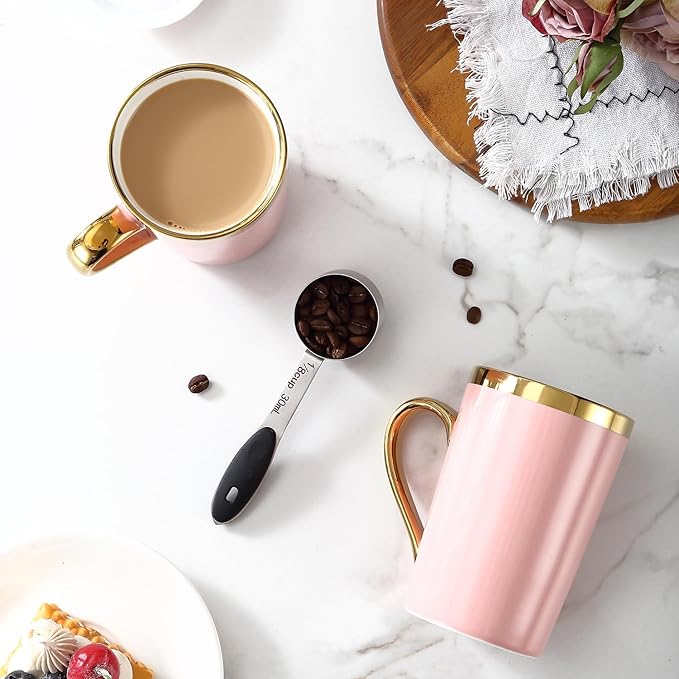 Coffee Mugs,12OZ Ceramic Coffee Mugs Set of 6,Cups with Large Handles for Men Women, Porcelain Big Mug for Tea Latte, Housewarming Wedding Gifts(pink and gold)