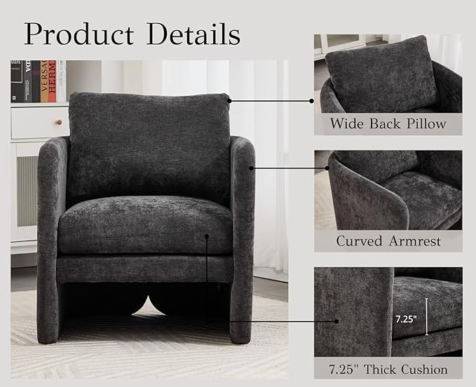 EALSON Comfy Accent Chairs Set of 2 Modern Living Room Chairs with Arm Mid Century Reading Lounge Chairs for Adults Upholstered Armchairs for Living Room/Reading Room/Bedroom/Office, Chenille Grey