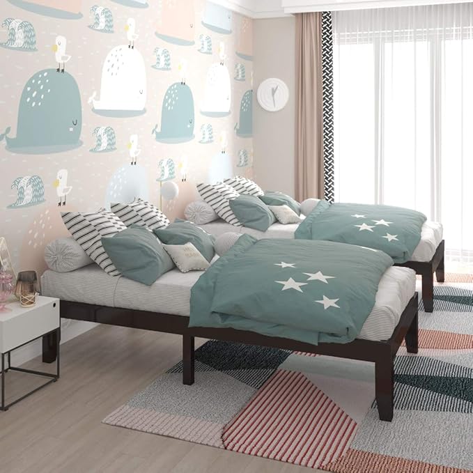 Giantex 14 Inch Twin Wood Platform Bed Frame, Minimalist Mattress Foundation with Solid Rubber Wood, Heavy Duty Wood Slat Support, Without Headboard, Easy Assembly, No Box Spring Needed, Espresso