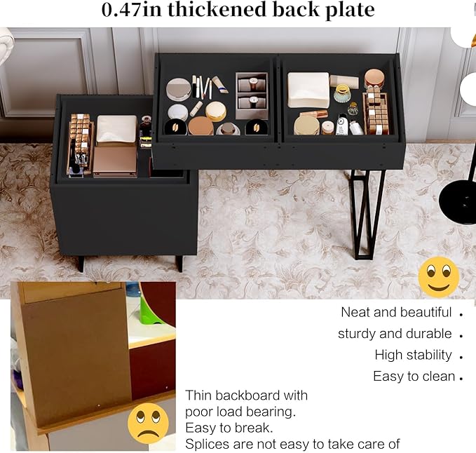 Black Vanity Desk with Mirror and Lights,Small Makeup Vanity with 5 Drawers, Modem Makeup Table with Adjustable Cabinet for Bedroom,Makeup Room