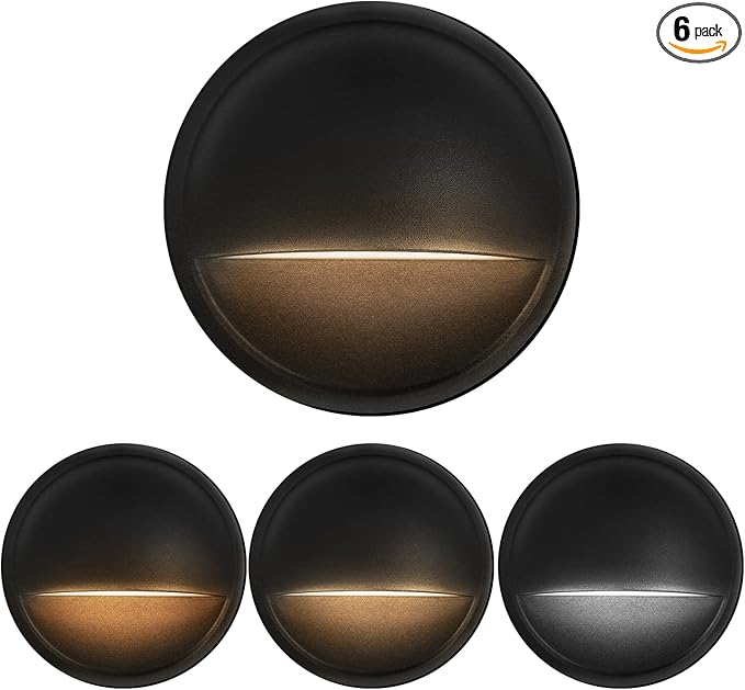 LED Low Voltage Deck Lights Outdoor Waterproof,6-Pack 3CCT Deck Lighting Fixtures Landscape Step,3W,12V-24V AC/DC Die-cast Aluminum Housing Fence Lamp Wired 2700K/3500K/5000K (Black)