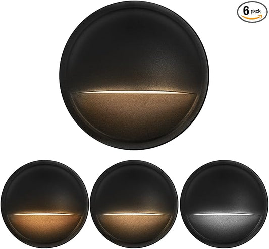 LED Low Voltage Deck Lights Outdoor Waterproof,6-Pack 3CCT Deck Lighting Fixtures Landscape Step,3W,12V-24V AC/DC Die-cast Aluminum Housing Fence Lamp Wired 2700K/3500K/5000K (Black)