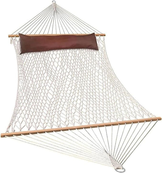 Lazy Daze Hammocks 12FT Double Rope Hammocks, 2 Person Hand Woven Cotton Hammock with Spreader Bar for Outdoor, Indoor, Patio, Poolside, FIT 13-15 Foot Stand, Max 450 Lbs, Green, 141 x 57 inches