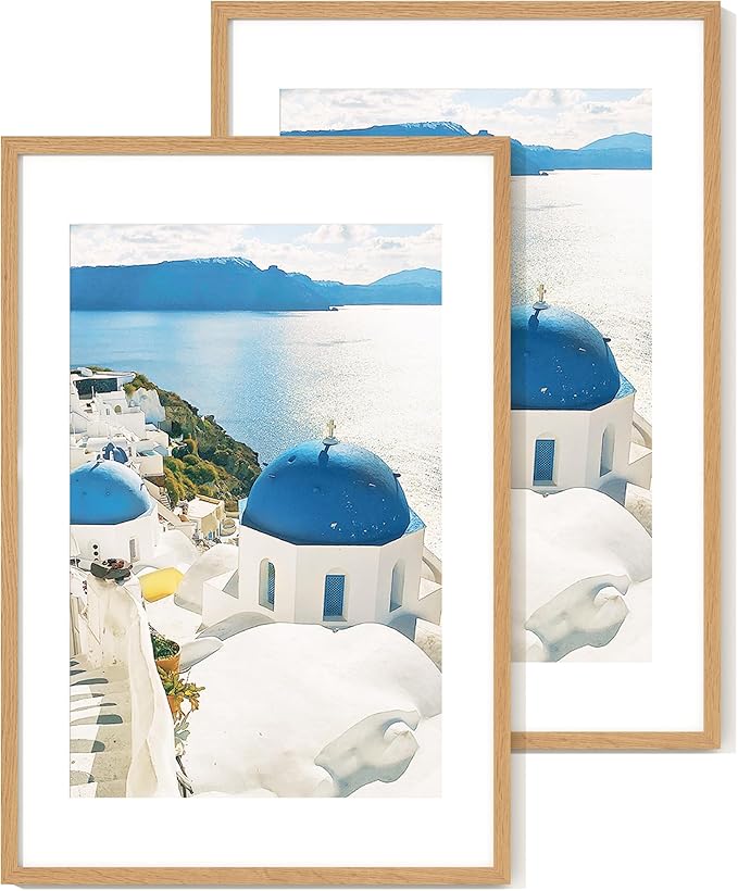 Axeman 20x30 Picture Frame with Mat for 16x24, Solid Oak Wood Poster Frame with Tempered Glass, Wooden 20''x30'' Minimalist Photo Frame with Wall Hooks Puzzle Frame, Set of 2, Natural