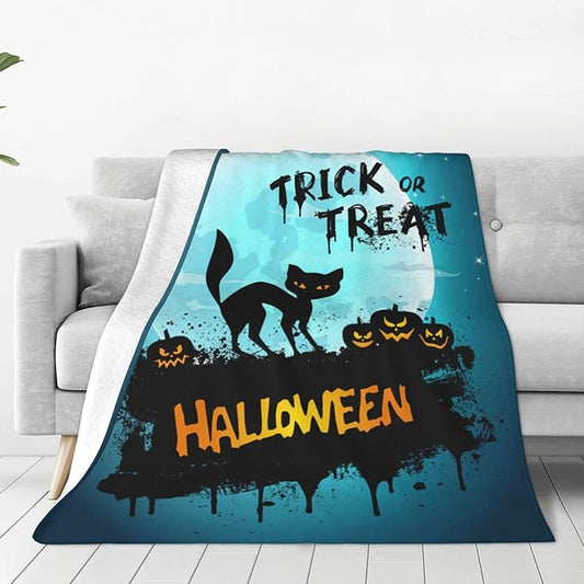 Halloween Blanket Cat Pumpkin Throw Blankets Cozy Fleece Flannel Horror Bedding Stuff Gifts for Men Women Boys Girls Teens Kids Adults for Couch Sofa Bed Decor 50"X60"