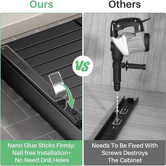 Pull out Cabinet Organizer, Wider Expandable(14"-24") Heavy Duty Slide out Drawers Fixed with Adhesive Nano Film for Pots and Pans, Roll out Shelf Storage for Kitchen Base Organization(Black)