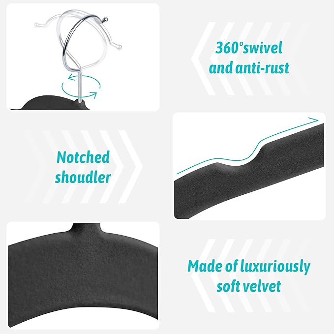 Premium Velvet Hangers 30 Pack - Space-Saving Closet Organizer for Clothes, Non-Slip Flocked Design, Ideal for Shirts and Coats (Black)