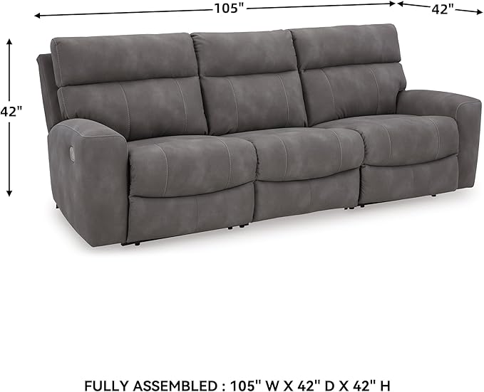 Signature Design by Ashley Next-Gen DuraPella Contemporary Faux Leather Modular Wall Hugger 3-Piece Power Reclining Sectional Sofa with Adjustable Headrest and USB Ports, Gray