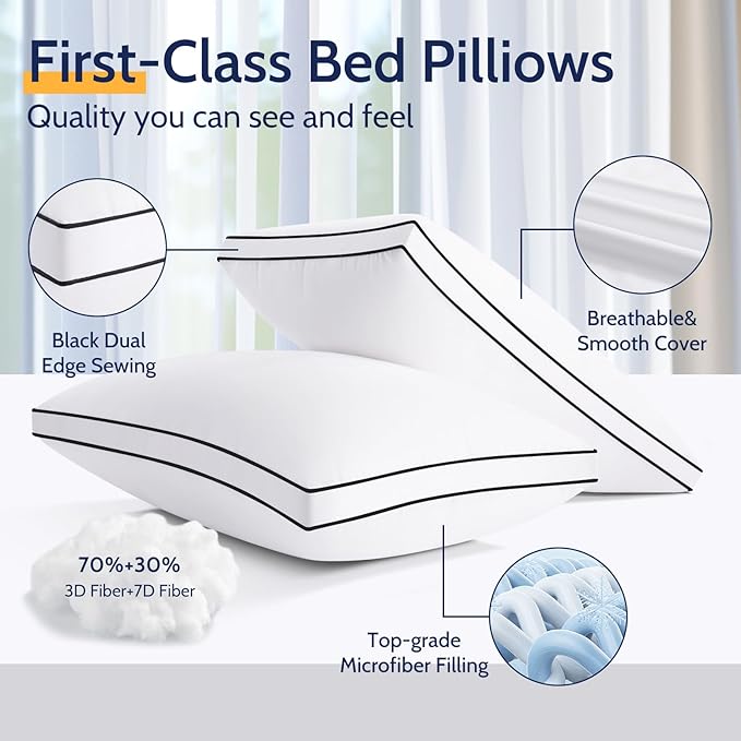 Pillows King Size Set of 2, Bed Pillows for Sleeping 2 Pack, Luxury Hotel Quality, Supportive King Pillows with Soft Down Alternative for Back Stomach Side Sleepers,Machine Washable