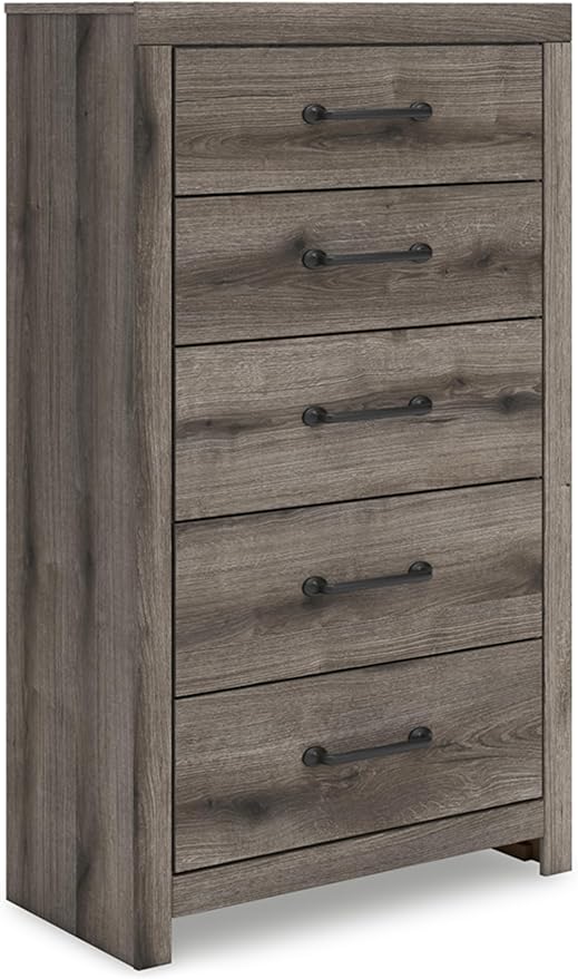 Signature Design by Ashley Urbanoore Rustic 5-Drawer Chest of Drawers with Safety Stop, Gray