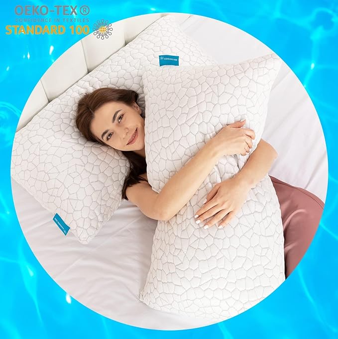 SUPA MODERN Cooling Bed Pillows for Sleeping 1 Pack Shredded Memory Foam Pillows Adjustable Cool Pillow for Side Back Stomach Sleepers Luxury Gel Pillows King Size with Washable Removable Cover