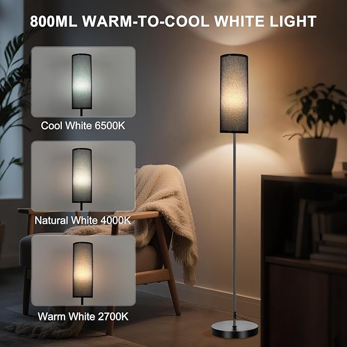 FRIDEKO HOME Black Floor Lamps for Bedroom, Dimmable Colors Temperature & Brightness, Modern Floor Lamps for Living Room, Tall Standing Lamps for Home Decor, Corner Lamp, 9W RGB LED Bulb, Foot Switch