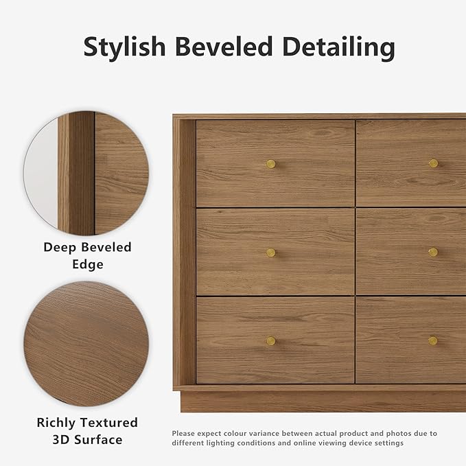 9 Drawer Dresser, Mid Century Modern Dresser with Storage, 55" Wide Chest of Drawers with Wood Grain Texture, Drawers Organizer for Bedroom, Living Room, Hallway, Walnut