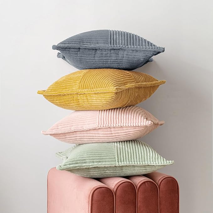 MIULEE Decorative Lumbar Throw Pillow Covers for Couch Bed Livingroom 12x20 Inch Set of 2 Dustyblue Boho Accent Throw Pllows Broadside Striped Patchwork Soft Corduroy Pillowcases