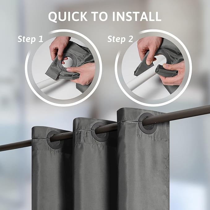 No Hook Stall Size Shower Curtain,48 x 84 Inch Small Half Narrow Shower Curtain Liner,Waterproof Fabric Bathroom Curtains with 6 Plastic Split Grommets,Hotel Grade Machine Washable,Dark Grey