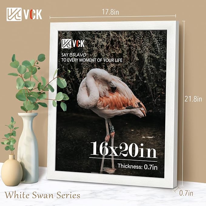VCK 16x20 Poster Frame with Exclusive White Woodgrain, Solid Wood Picture Frames for Wall - 2 pack