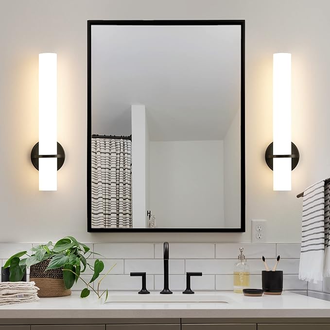 Black Wall Sconces, 18 inch Modern Wall Sconces Set of Two 18W 3000K LED Dimmable Bathroom Sconces with Acrylic Shade Indoor Wall Lights for Bedroom Living Room Hallway Stairway