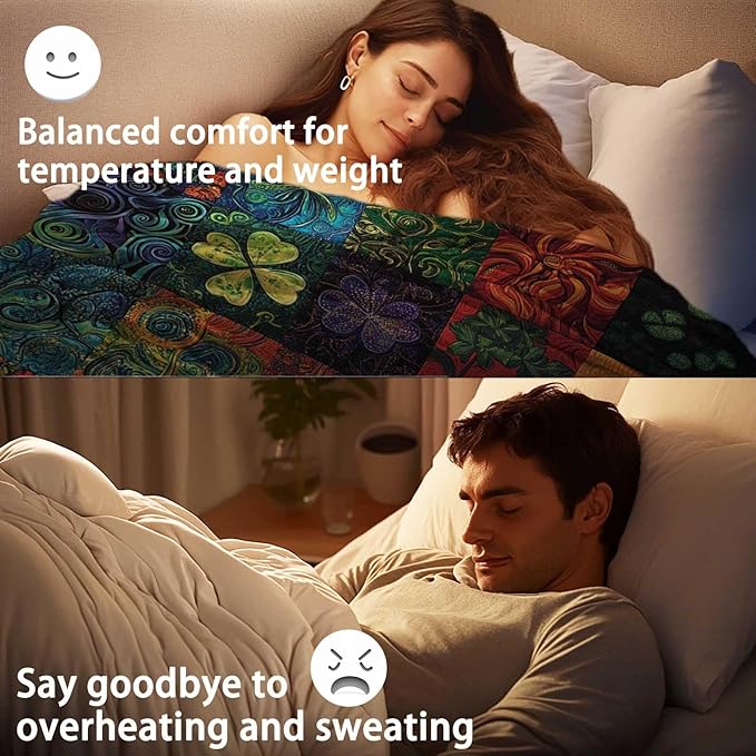 St Patricks Day Throw Blanket, Patchwork Style, Printed Shamrock Clover Blanket Gift for Women and Men, Lightweight Soft Fleece for Couch, Bed, Sofa, and Home Decor, 50x60 Inches