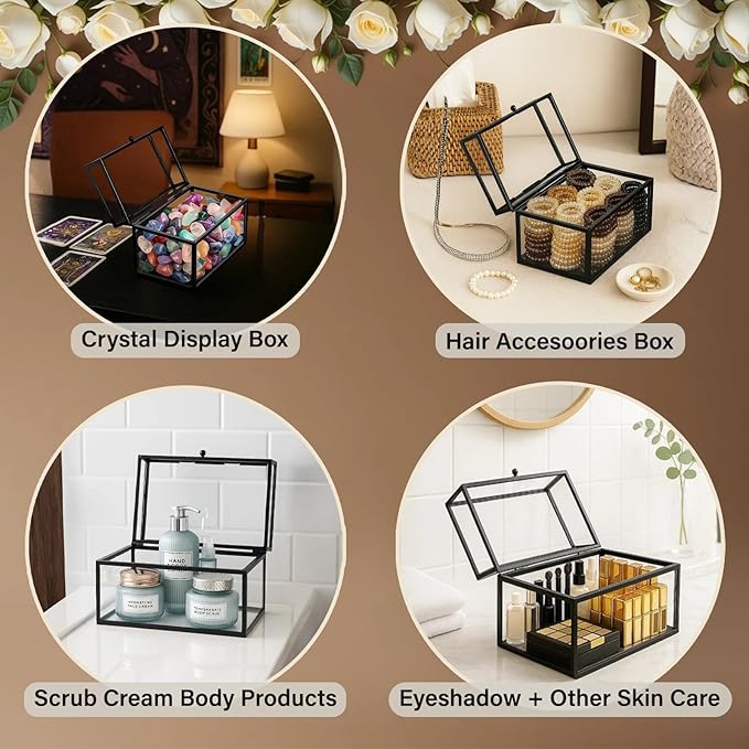 40 Lipsticks Organizer with Lid, Glass Display Box Fits Large Perfume & Skincare, Easy-Access Organiser for Vanity Countertop, Multifunctional Display Box in Any Rooms