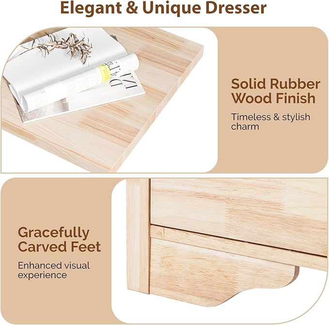 VINGLI Solid Wood Dresser Unfinished for Color DIY, Natural Real Wood Dresser 6 Drawer for Bedroom, 47.16" W*17.72" D*33" H