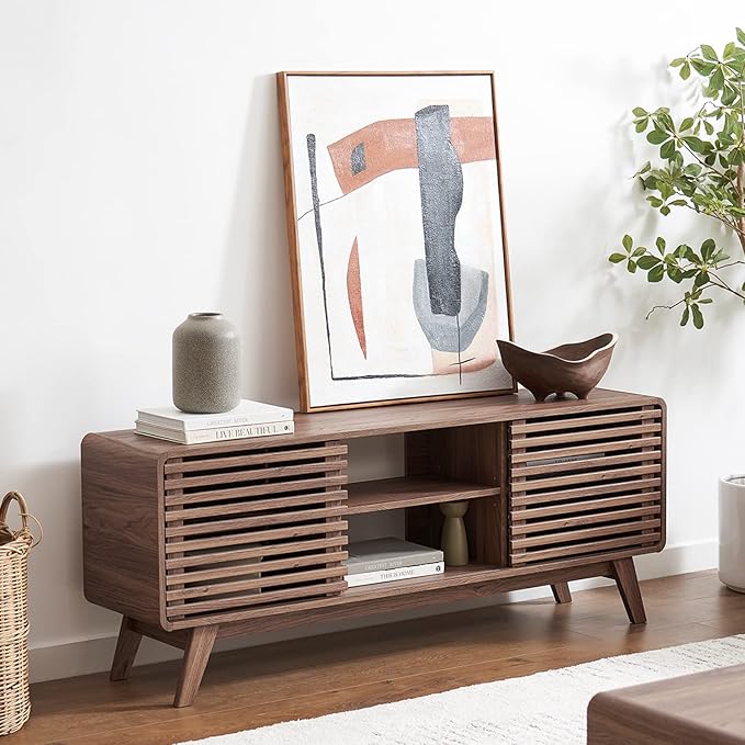 mopio Ensley TV Stand, Mid Century Modern for 55/60/65 inch TV, Farmhouse TV Stand, Entertainment Center with Storage, TV and Media Console for Living Room (Walnut, 59" Tall)