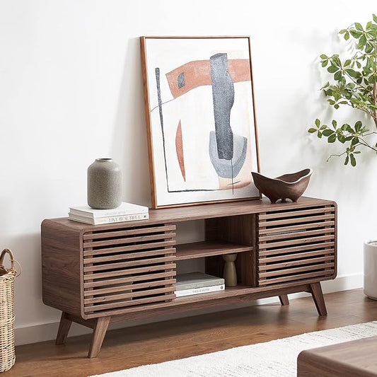 mopio Ensley TV Stand, Mid Century Modern for 55/60/65 inch TV, Farmhouse TV Stand, Entertainment Center with Storage, TV and Media Console for Living Room (Walnut, 59" Tall)