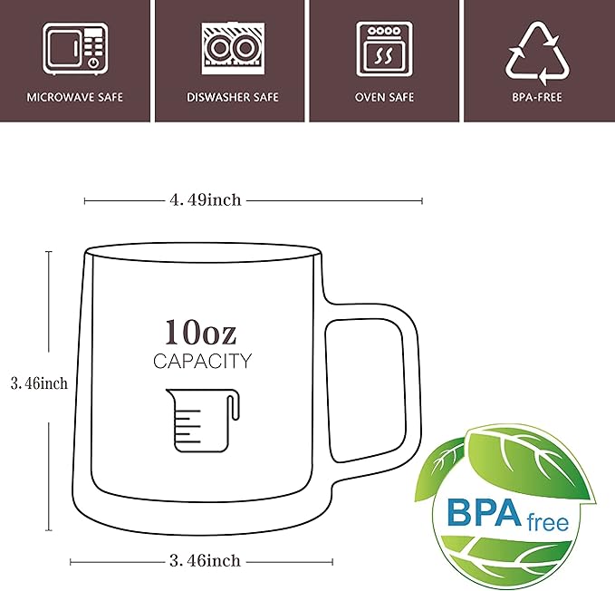 CNGLASS 10oz Glass Coffee Mugs,Double Wall Insulated Glass Mugs with Handle,Clear Espresso Mug for Latte,Cappuccino,Tea Bag,Set of 2