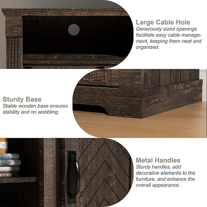 Farmhouse TV Stand for 65+ Inch TV, 31" Tall Entertainment Center with Adjustable Shelf, Rustic Media Console with Sliding Barn Door, Wood Television Stand for Living Room, Dark Rustic Oak