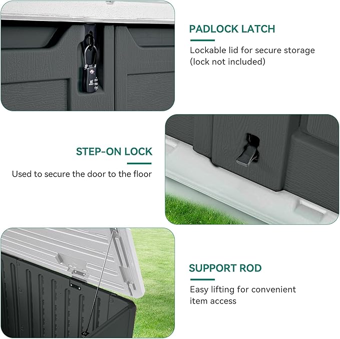 YITAHOME Large Outdoor Horizontal Storage Shed, 47 cu ft Resin Tool Shed w/o Shelf, Waterproof Outdoor Storage with Floor for Trash Cans, Garden Tools, Lawn Mower, Lockable, 4.5x2.8x3.9 ft, Dark Gray