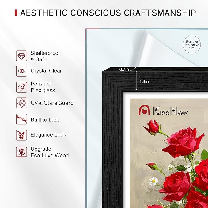 18x24 Poster Frame 4 Pack, Black Solid Wood Picture Frame with Polished Plexiglass, Wall Hanging