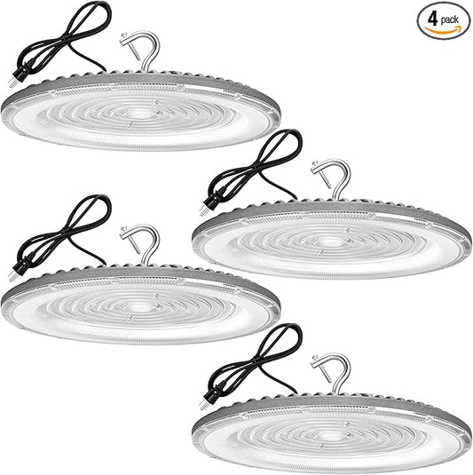 4 Pack 500W UFO Led High Bay Light,120VAC,5000K Daylight Commercial Bay Lighting,IP66 Waterproof,71050LM,2150W MH/HPS with Plug Area Lighting for Warehouse/Shop/Workshop/Barn/Gym/Factory