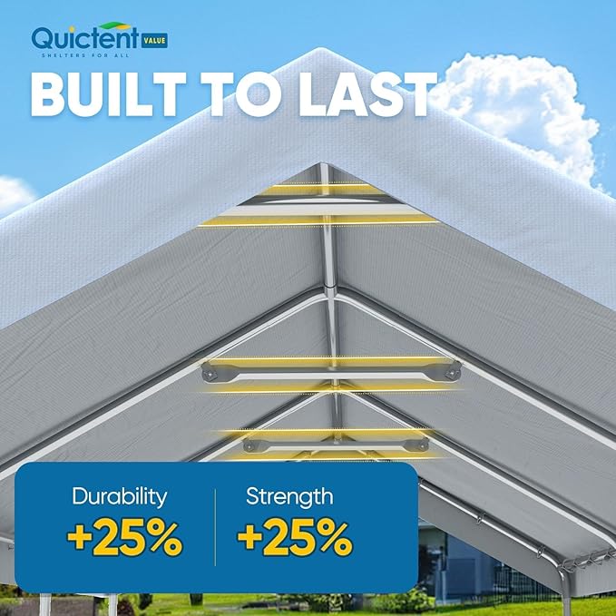Quictent 10x20 ft Heavy Duty Carport Canopy Galvanized Car Tent Outdoor Garage Boat Shelter with Reinforced Structure, with Hanging Edge - White