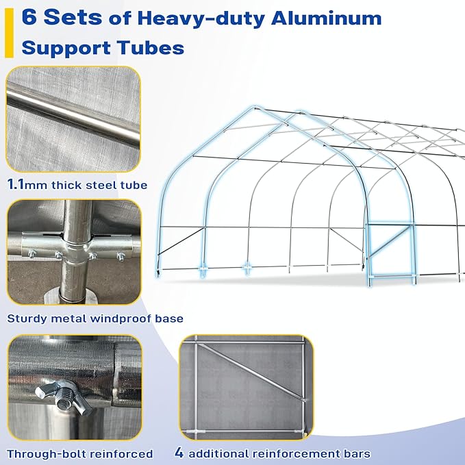 EROMMY 20x20 FT Heavy Duty Durable Carport, Galvanized Steel Frame Garage Shelter and Outdoor Storage, Waterproof 3-Layer PE Cover, Fits 2 Cars, Boat, Farm Equipment, Silver Gray