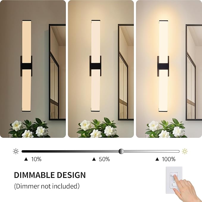 Kalium 33in Modern Wall Sconces, Dimmable Bathroom Vanity Lights, 3000K Warm White LED Indoor Sconces Lighting for Bathroom, Stairs, Living Room, Bedroom. Hardwired.