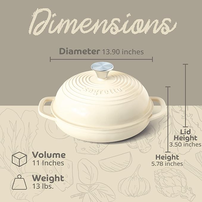 Enameled Cast Iron Bread Pan with Lid, 11” Bianco Perla (White) Bread Oven Cast Iron Sourdough Baking Pan, Dutch Oven for Bread - Segretto Cookware