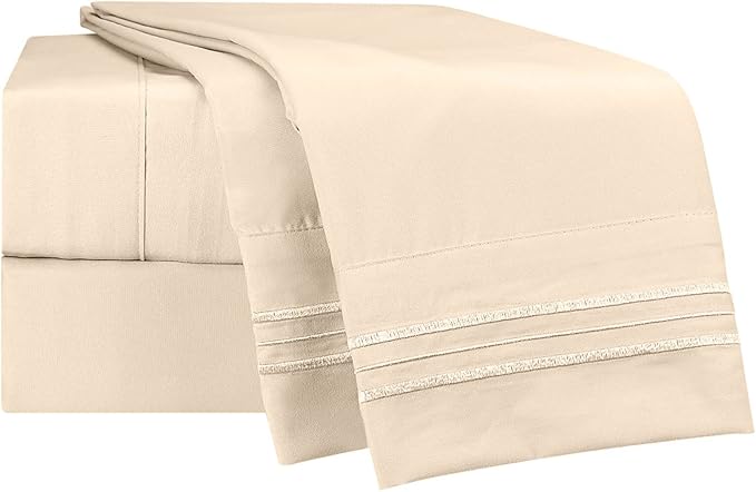 Clara Clark Premier 1800, Twin XL 3PC Microfiber Bed Linen Set, Beige Cream - Ultra Soft, Deep Pocket, Fade Resistant, 3 Piece Sheet Set with 1 Pillowcase