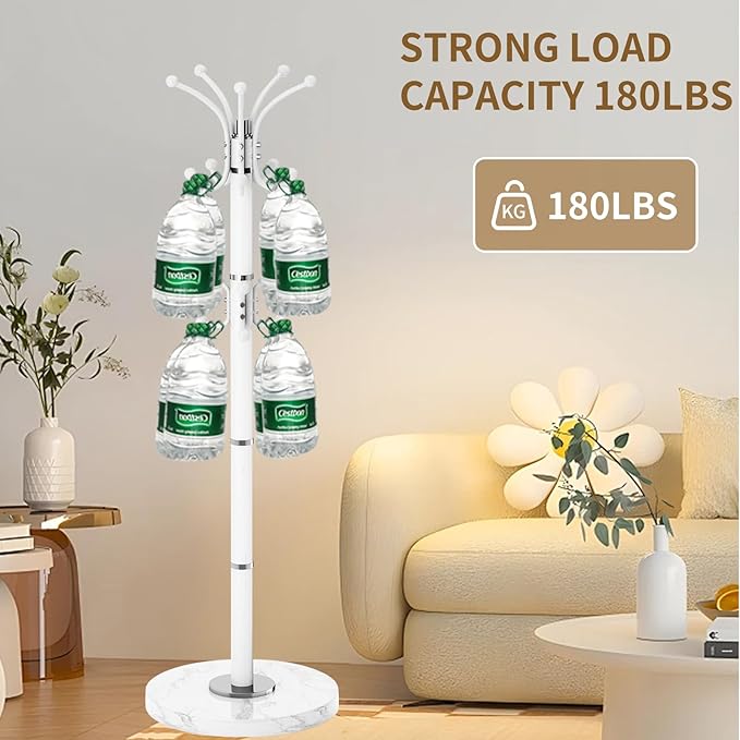 Metal Heavy Duty Coat Rack Stand, Modern 360° Roraty Freestanding Coat Rack with Natural Marble Base, White Coat Racks Hall Tree Hanger Stand with 16 Hooks for Entryway, Office