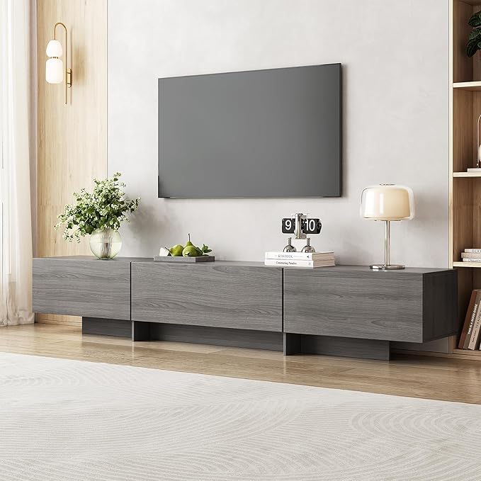 76.4'' Modern TV Stand for Living Room, Mid Century Modern TV Console，Entertainment Center with 4 Drawers, Large Storage Cabinet Table, Media Cabinet for Living Room, Bedroom, Grey