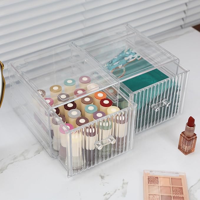 Cq acrylic Clear Plastic Makeup Organizer With 3 Drawers,Stackable Acrylic Drawers for Vanity Counter, Makeup Storage Organizer for Bathroom,Medicine,Accessory,Beauty Supplies Containers,Pack of 1