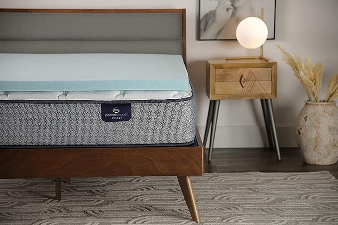 Serta ThermaGel Cooling, Pressure-Relieving Memory Foam Mattress Topper, 2 Inch, Queen,Blue