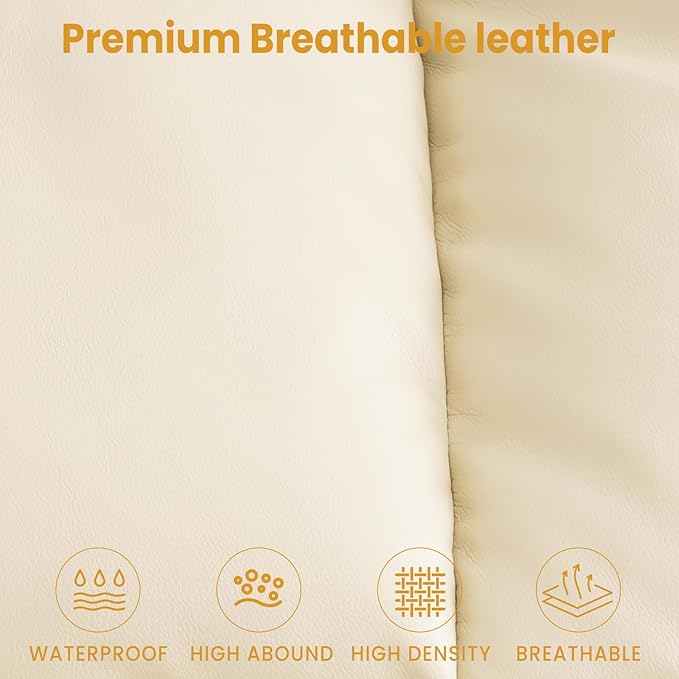 PARKOL Large Genuine Infinite Position Leather Power Lay Flat Lift Studded Recliner Chairs for Elderly, Dual Motor with Massage and Heating,Extended Footrest, USB&Type-C Port Remote,Cup Holder, Beige