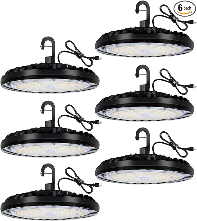 hykolity 6 Pack LED High Bay Light 200W, 5000K UFO LED High Bay Light Fixture with US Plug [600W MH/HPS Equiv.] 120-277V, 26,000lm,IP65 Commercial Warehouse Area Light for Wet Location