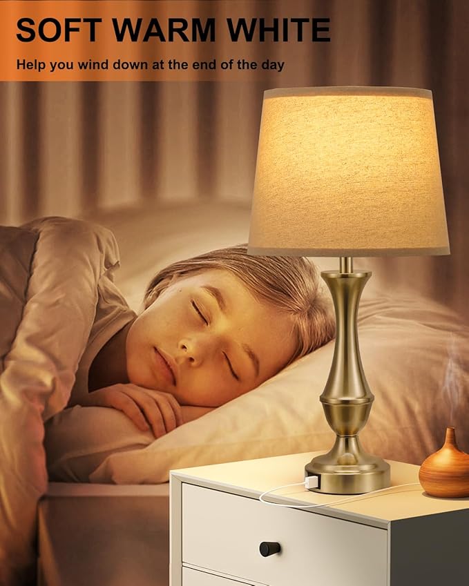 Upgraded Touch Lamps for Night Stands Set of 2 - Bedside Lamps with USB C+A, 3 Way Dimmable for Bedroom Living Room End Tables Office (Brown&Gold)