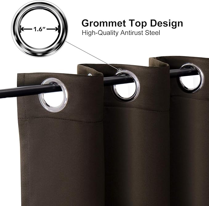 ChrisDowa Small Kitchen Valances for Windows - Grommet Short Thermal Insulated Room Darkening Window Valances Curtains for Living Room (2 Panels, Brown, 42 x 18 Inch)