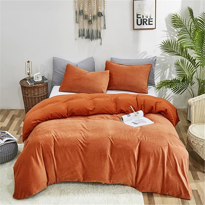 Cottonight Caramel Velvet Comforter King Burnt Orange Bedding Flannel Plush Fluffy Winter Quilts Blanket Soft Warm Reddish Terracotta Set for Women & Men
