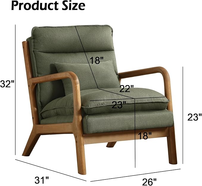 Phoenix Home Accent Chair Set of 2 Mid Century Lounge Chair PU Leather, Upholstered Reading Armchair with Lumbar Pillow & Solid Wood Frame for Office, Living Room Bedroom, Balcony, Green