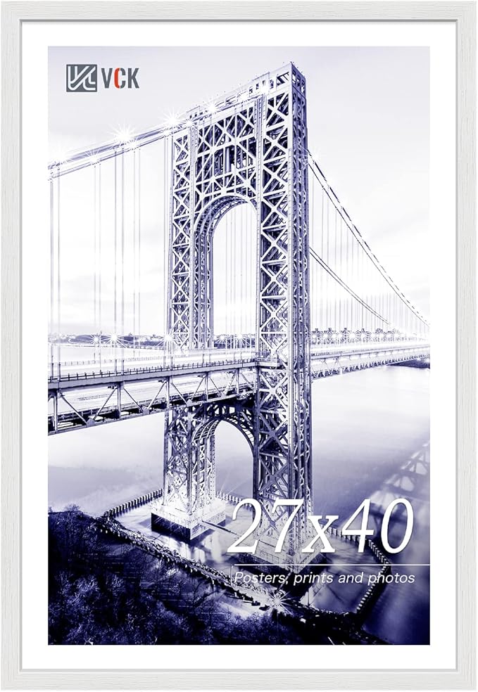 VCK 27x40 Solid Wood Poster Frames, White Exclusive Woodgrain Picture Frame, Wall Mounting Hanging