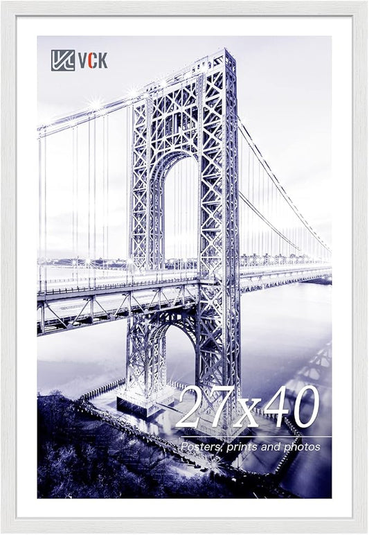 VCK 27x40 Solid Wood Poster Frames, White Exclusive Woodgrain Picture Frame, Wall Mounting Hanging